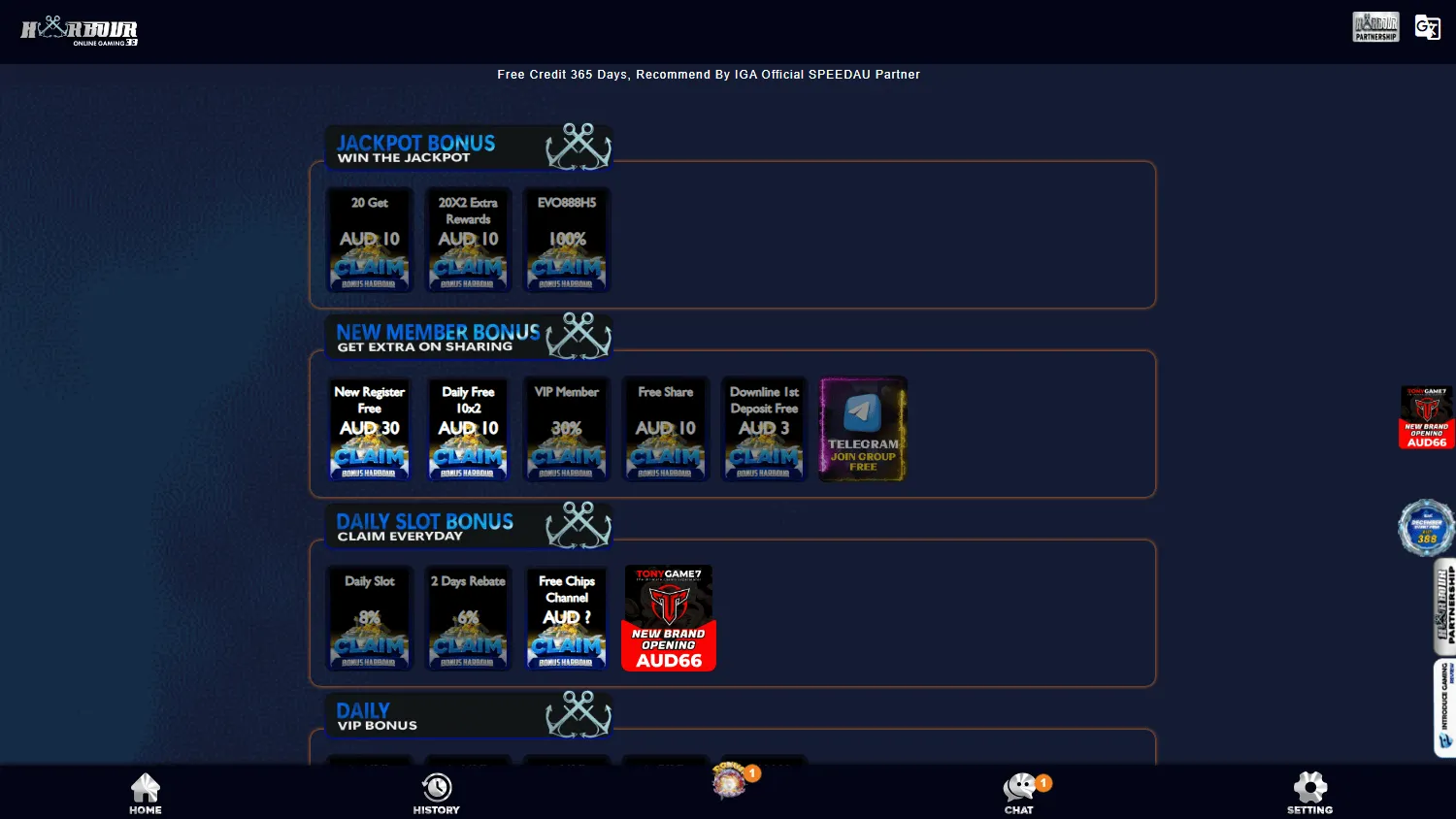 Harbour 33 Casino desktop promotions and free credit offers