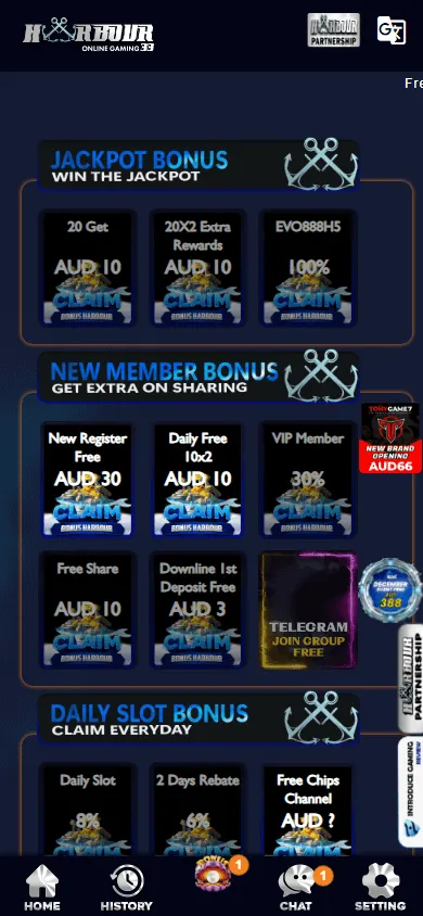 Harbour 33 Casino mobile promotions and voucher redemption